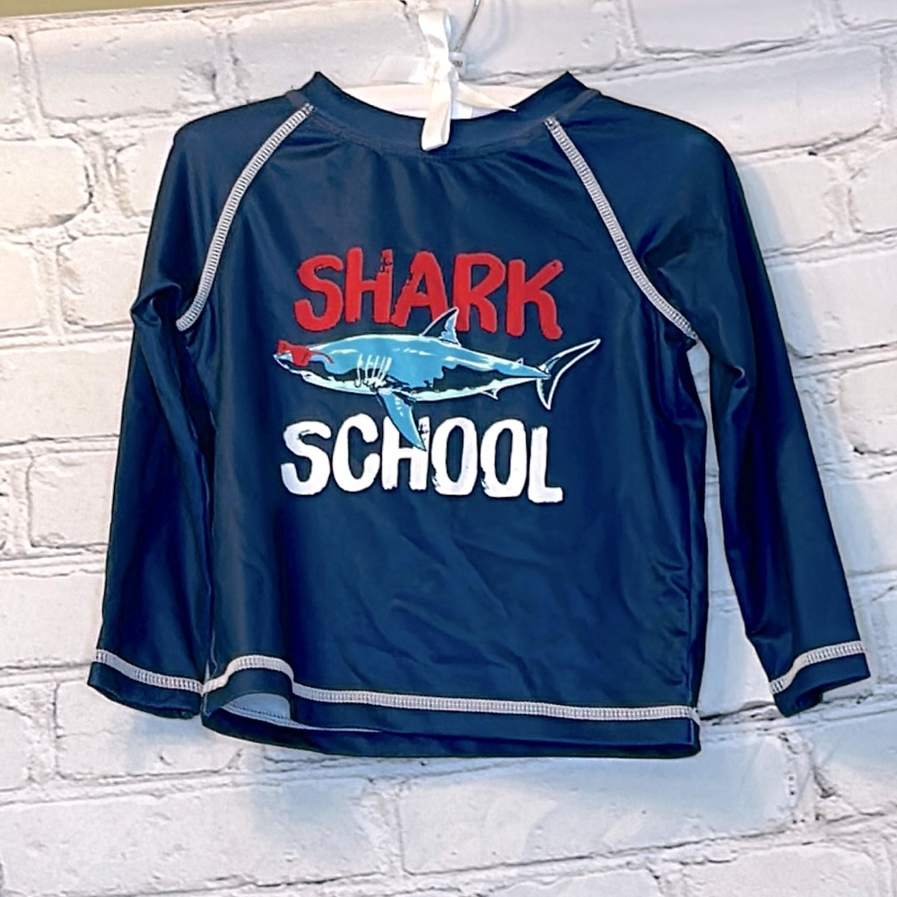 Wonder Nation Navy Blue Shark Long Sleeve Rash Guard Swim Top Size 18 Months